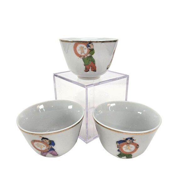 Vintage Chinese Teapot + 6 Tea Cups With Children Symbol Designs JE117/319/320 - Picture 10 of 16